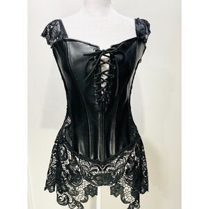 Dream girl corset dress black Faux leather lace sexi romantic women's 34
